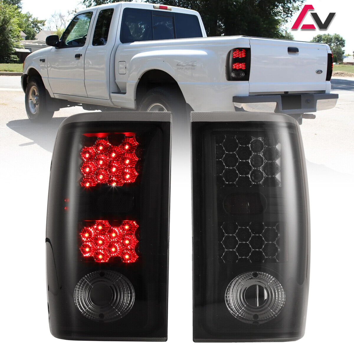 For 2001-2005 Ford Ranger LED Tail Lights Black Smoke Lens Pair Rear Brake Lamps