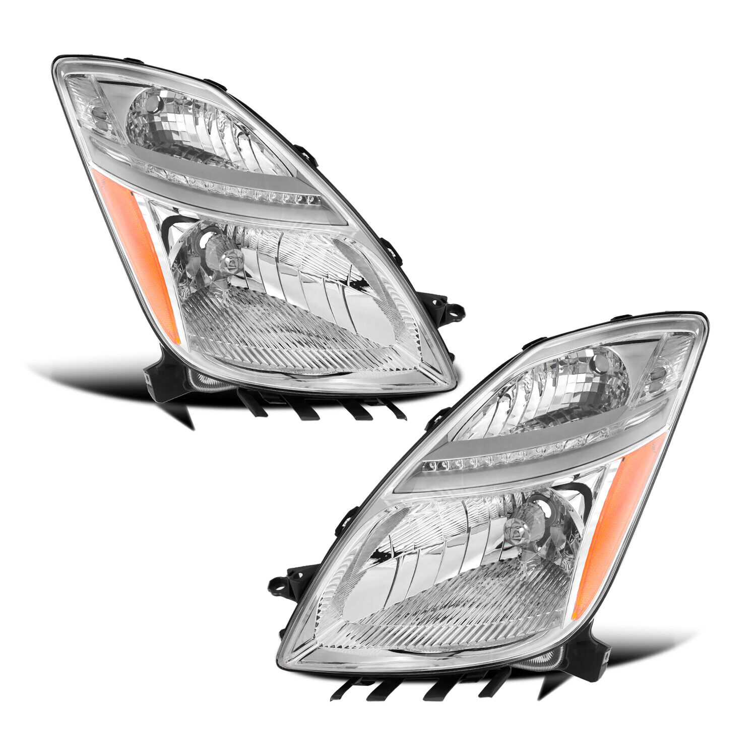 For 2006-2009 Toyota Prius Hatchback HID Chrome Headlights Assembly Lamps Pair