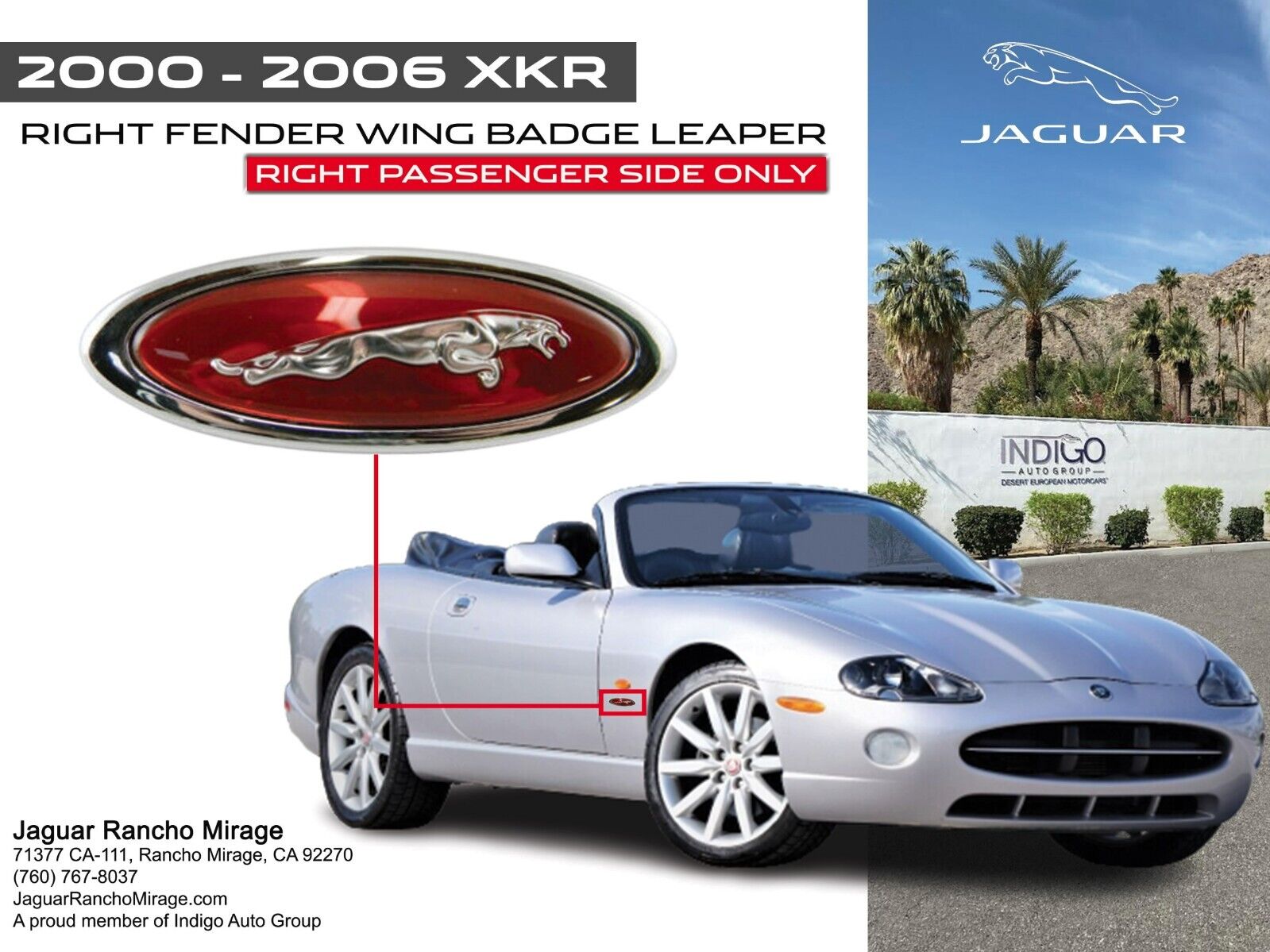 Jaguar XKR 00-06 RED Right Fender Wing Badge Leaper Emblem HJD5770AA OEM