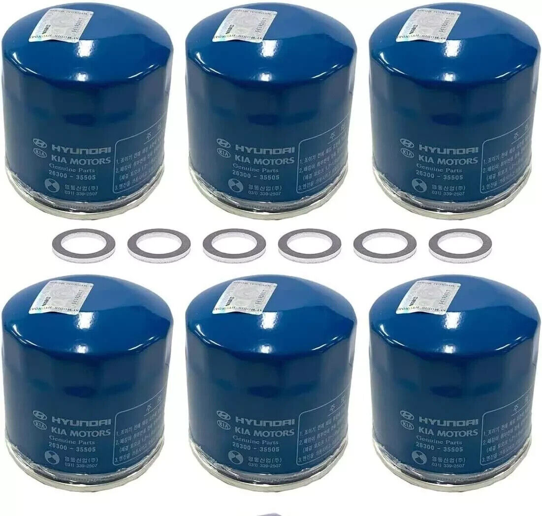 26300-35505 Genuine OEM Engine Oil Filters with Washers for Hyundai Kia 6pc