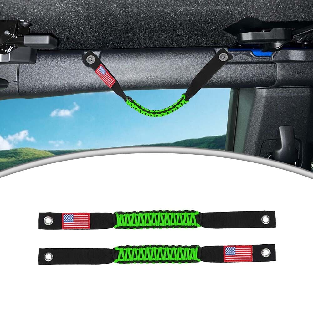 2xRoll Bar Safety Grab Handle Support Paracord US Flag for Ford Bronco 21+ Green