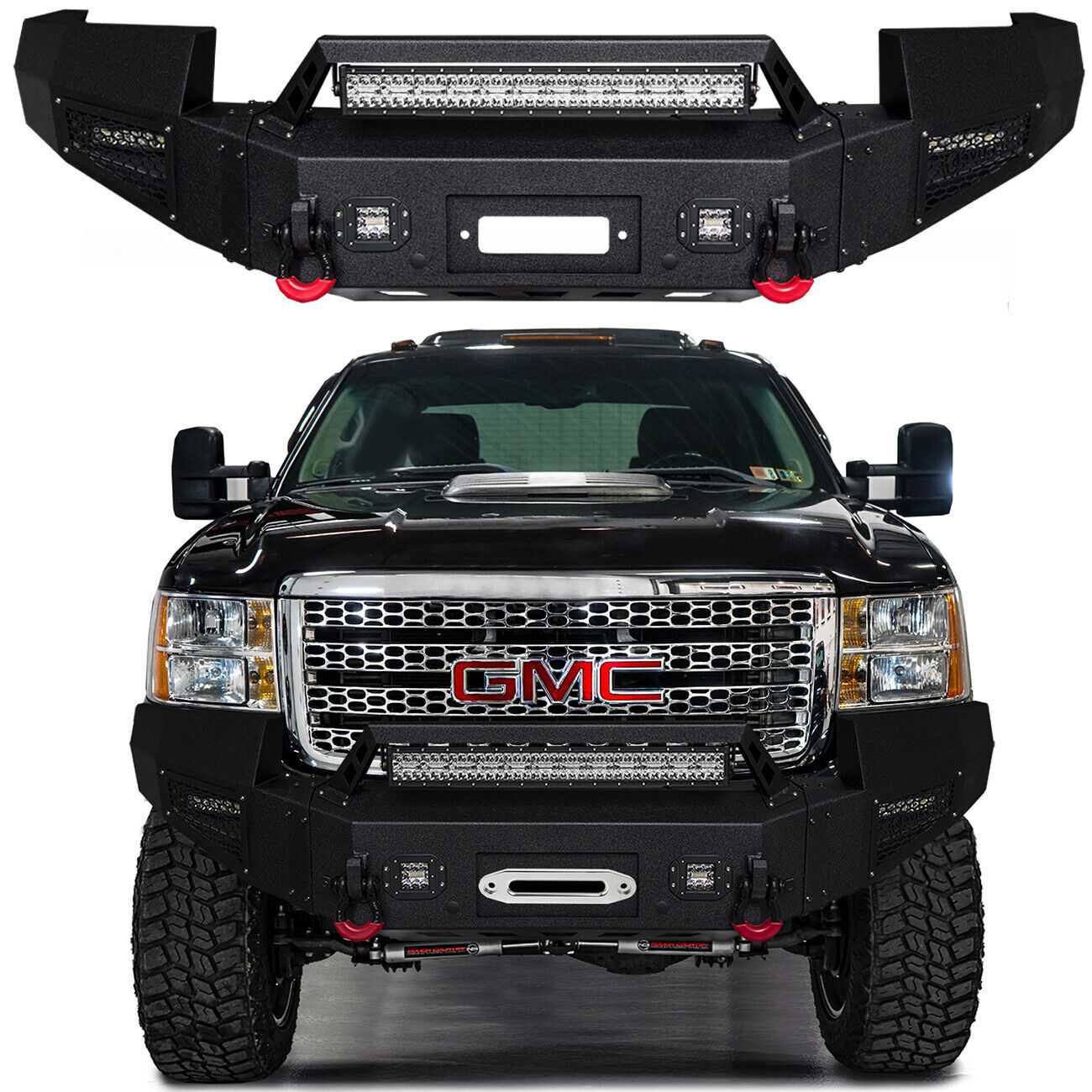 For 2011-2014 GMC Sierra 2500 3500 Front Bumper With Winch Plate & LED Lights