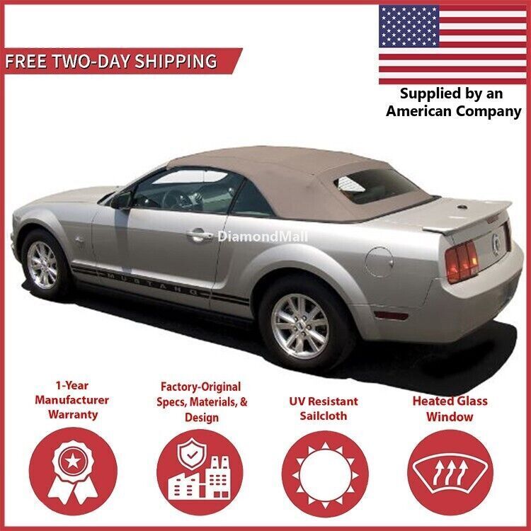 2005-14 Ford Mustang Convertible Soft Top w/ DOT Approved Glass Window, Tan