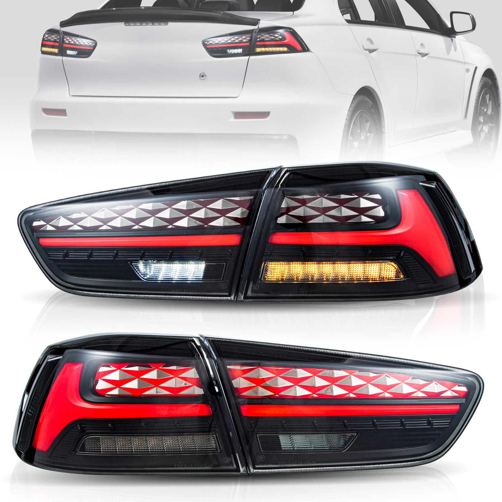2PCS VLAND LED Tail lights New Updated Smoked For 2008-2020 Mitsubishi Lancer