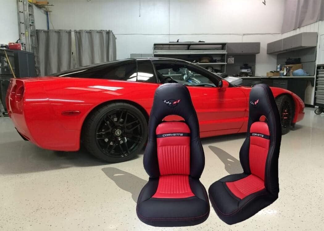 Corvette C5 Sports 1997-2004 In Red & Black Faux Leather Car Seat Covers
