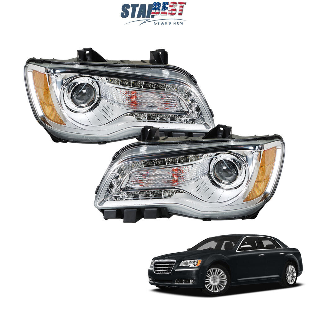 For 2011-2014 Chrysler 300 Right&Left Side Headlight Chrome Housing Halogen Type