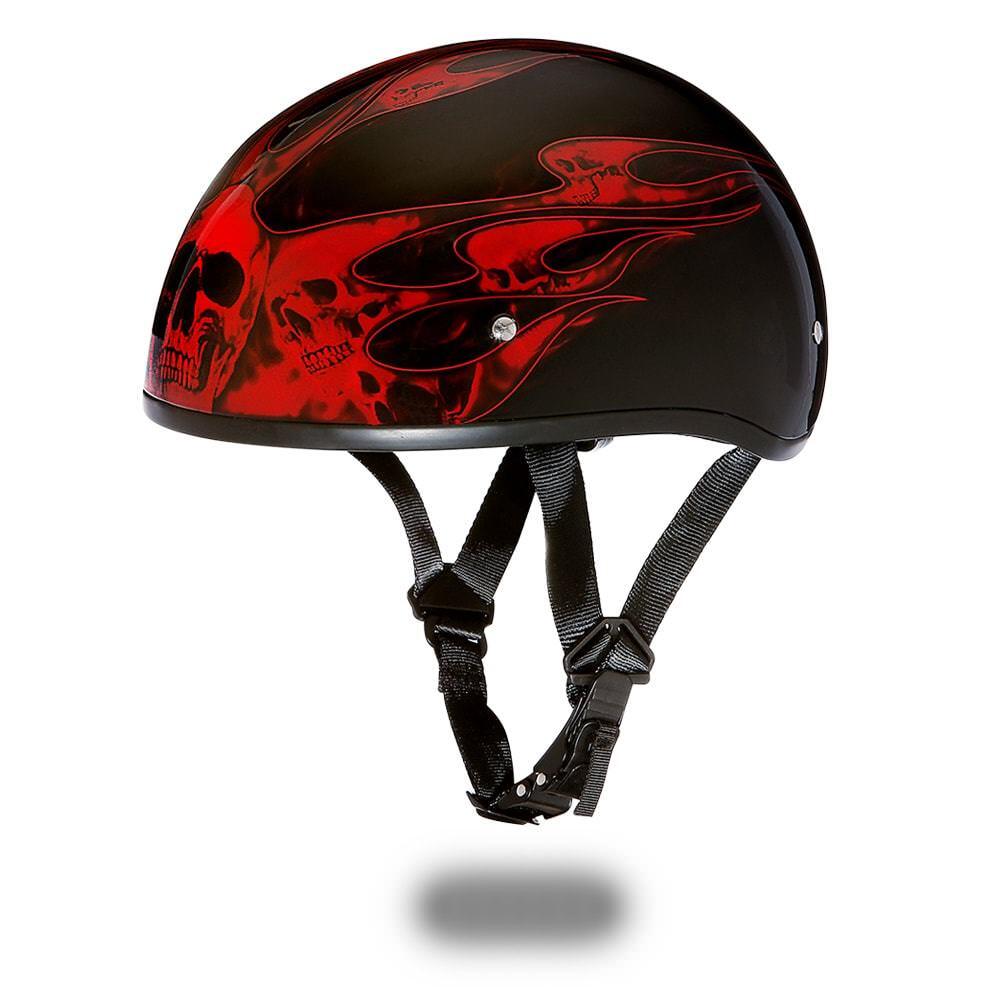Daytona Helmets Skull Cap W/ SKULL FLAMES Open Face DOT Motorcycle Helmet
