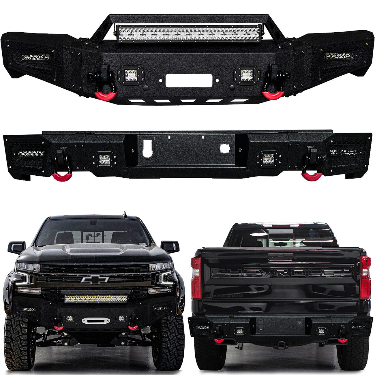 For 2019-2021 Chevy Silverado 1500 Front or Rear Bumper with D-Rings & Lights