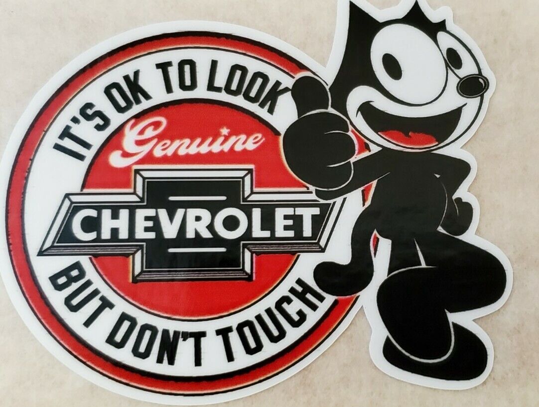 Felix the Cat Red Chevrolet Look But Do Not Touch inside the Glass Die Cut Decal