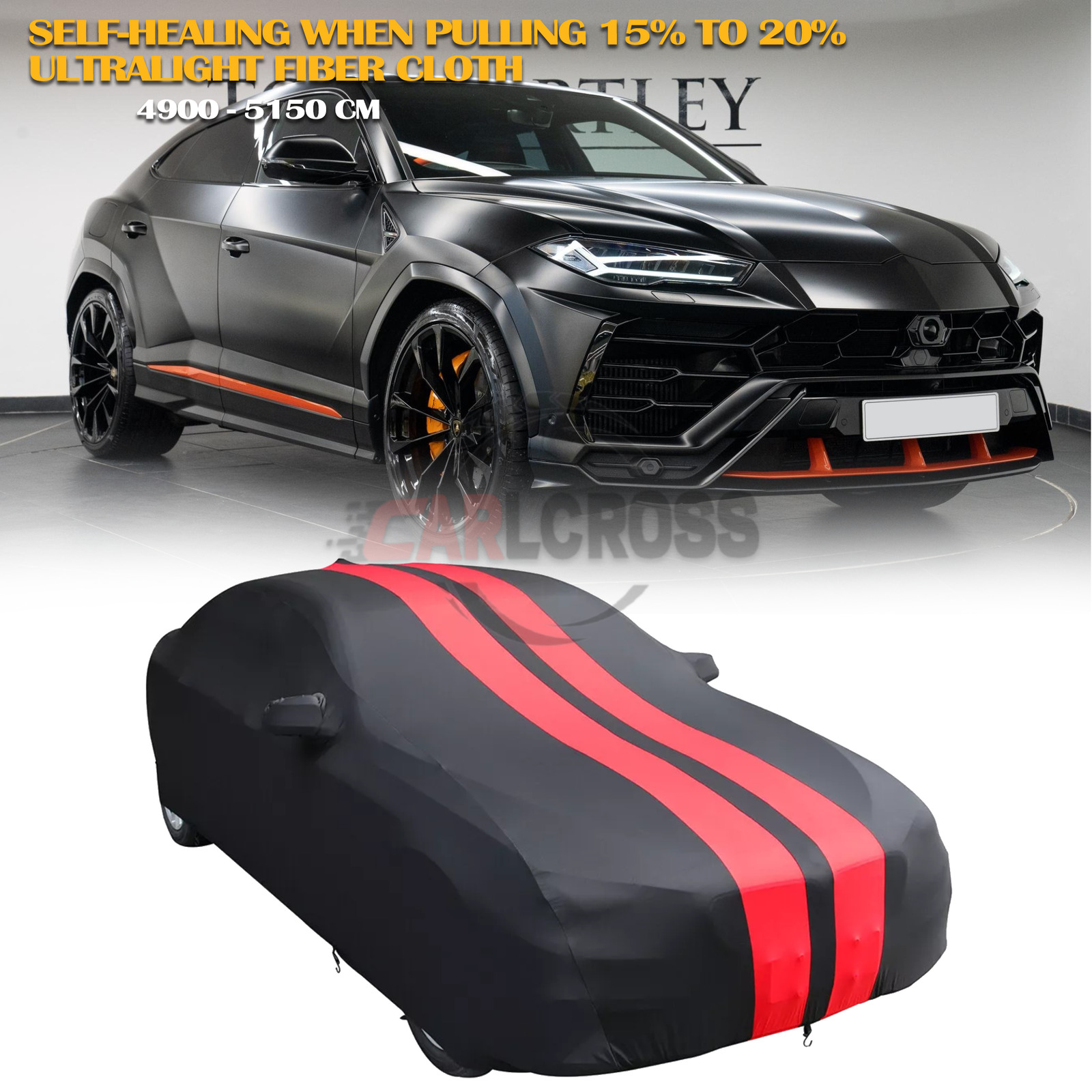 For Lamborghini Urus BLACK/RED Satin Stretch Indoor Tailored Car Cover