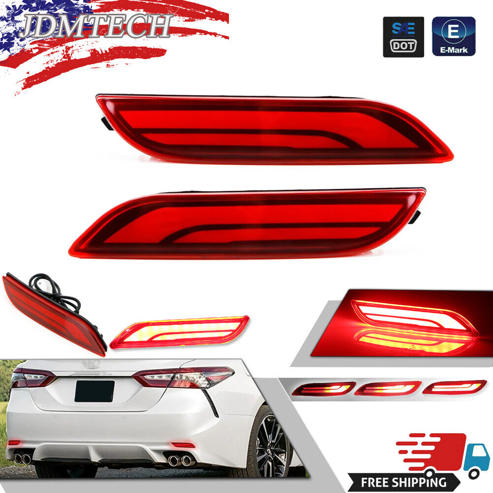 Red LED Bumper Reflector Tail Brake Signal Lamp Foglights For 18-24 Toyota Camry
