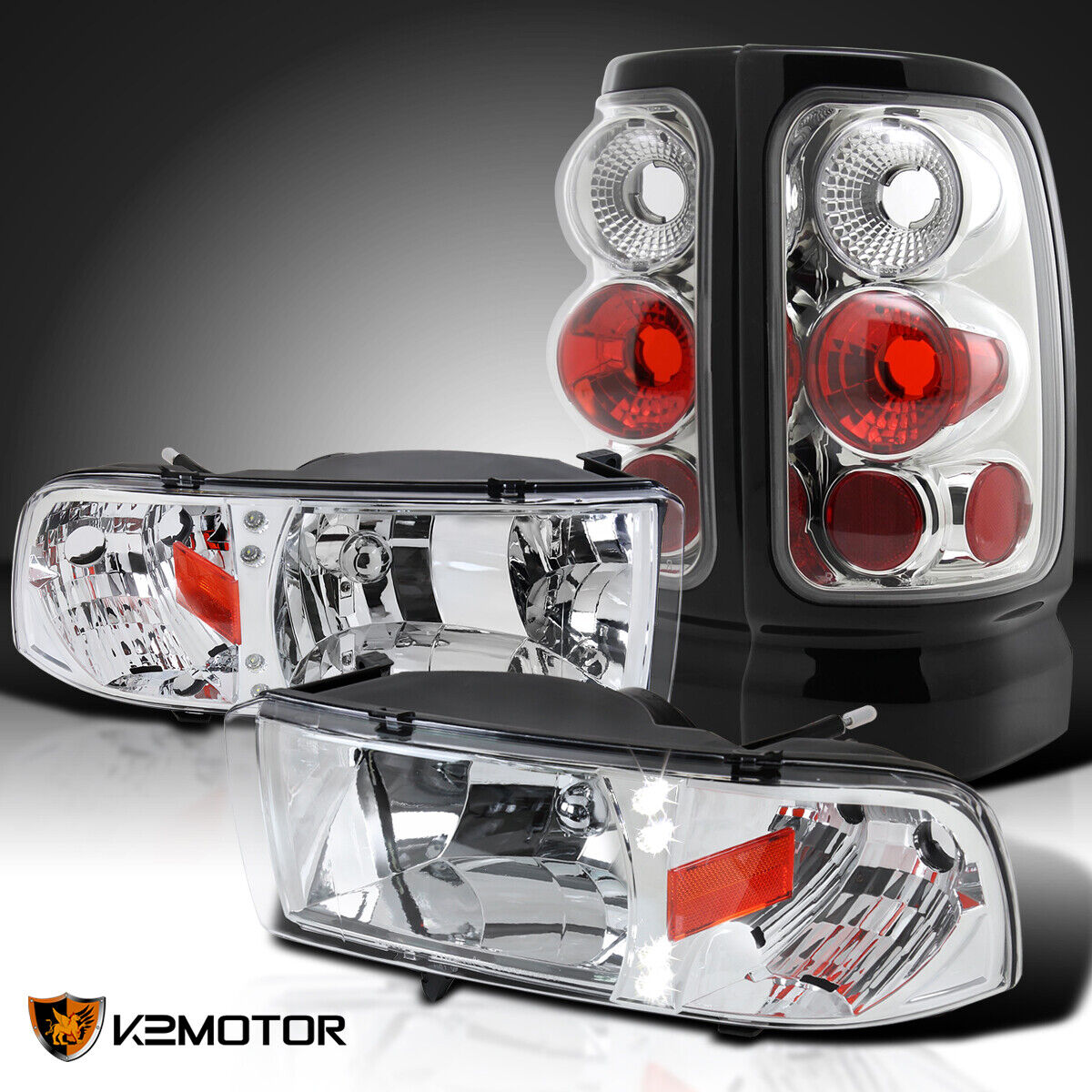 Fits 1994-2001 Dodge Ram 1500/2500/3500 Clear LED Headlights+Tail Lamps Pair