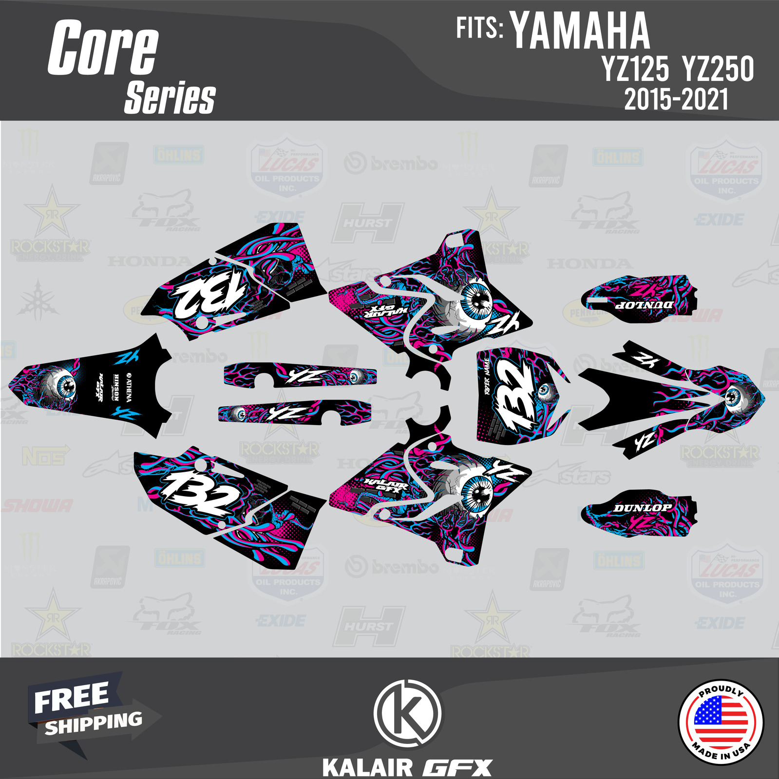 Graphics Kit for Yamaha YZ 125 250 (2015-2021) YZ125 YZ250 Core - MAGENTA