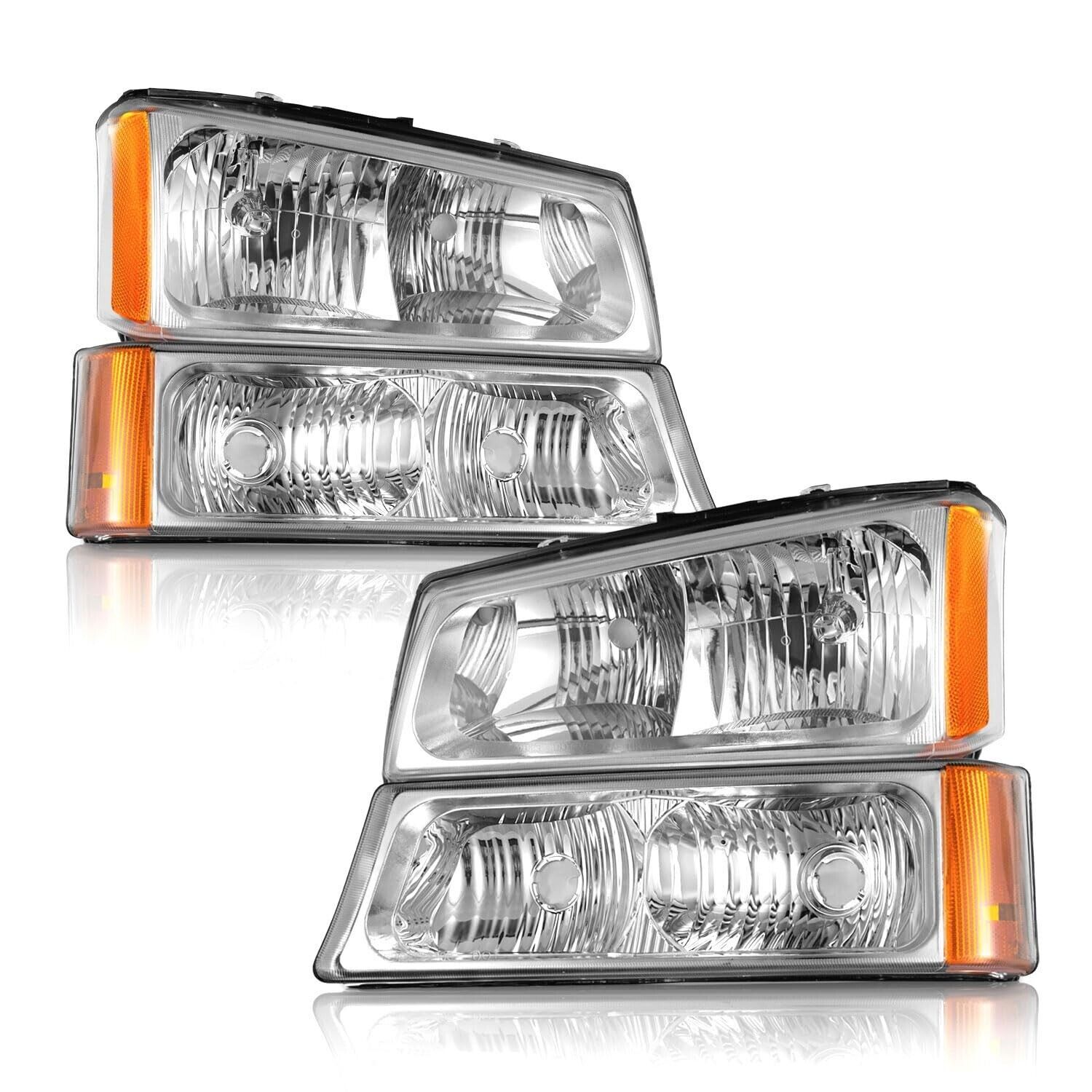 WEELMOTO For 2003-2006 Chevy Silverado Avalanche Headlights+Bumper Lamps LH+RH