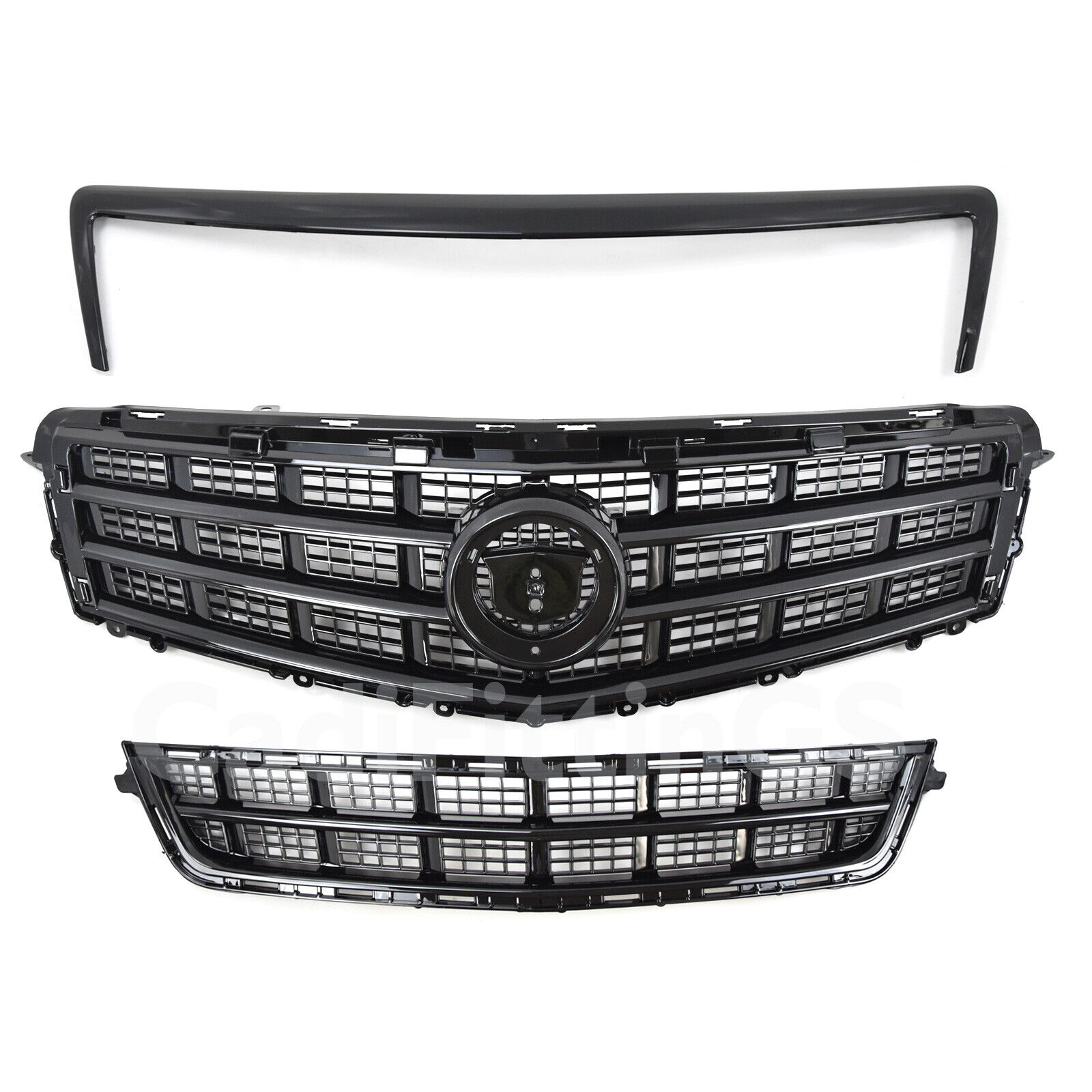2013 2014 Cadillac ATS Front Upper Lower Grille With Trim Molding Gloss Black