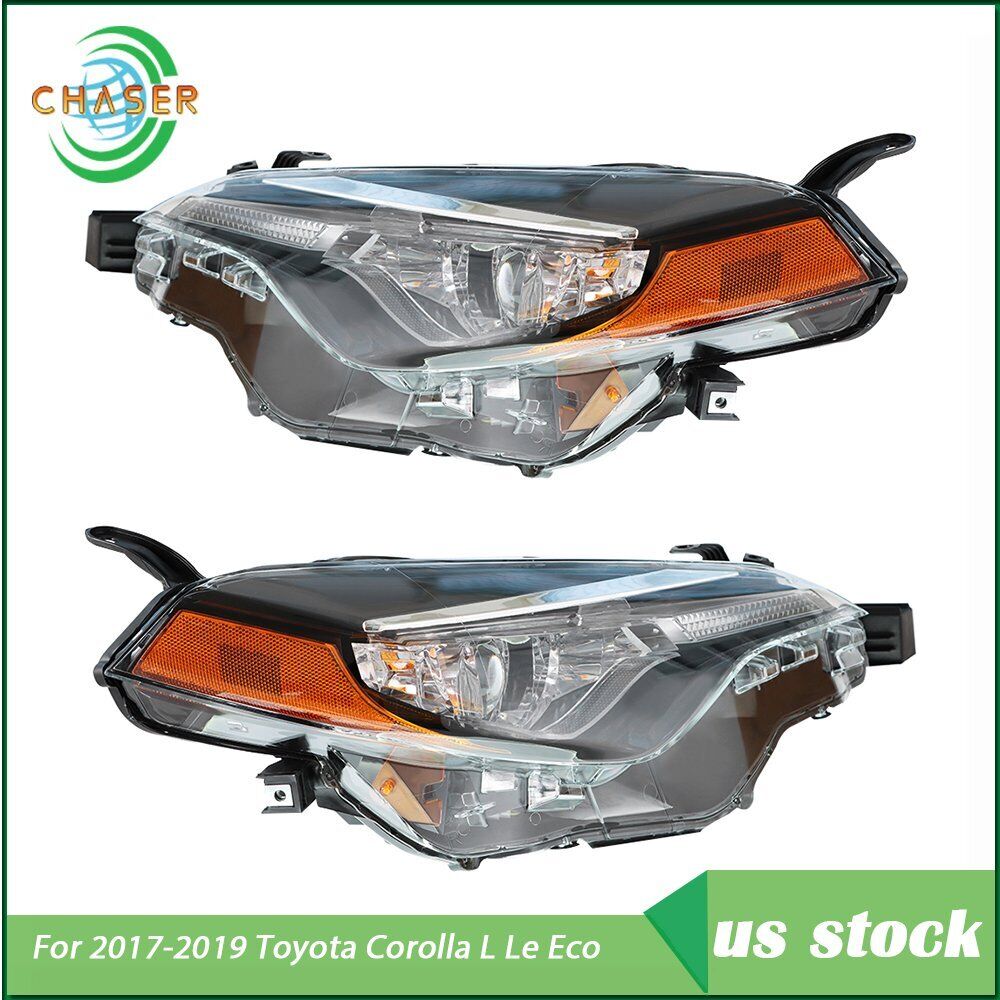 For 2017-2019 Toyota Corolla L LE Eco Headlight Left+Right Side Pair Halogen