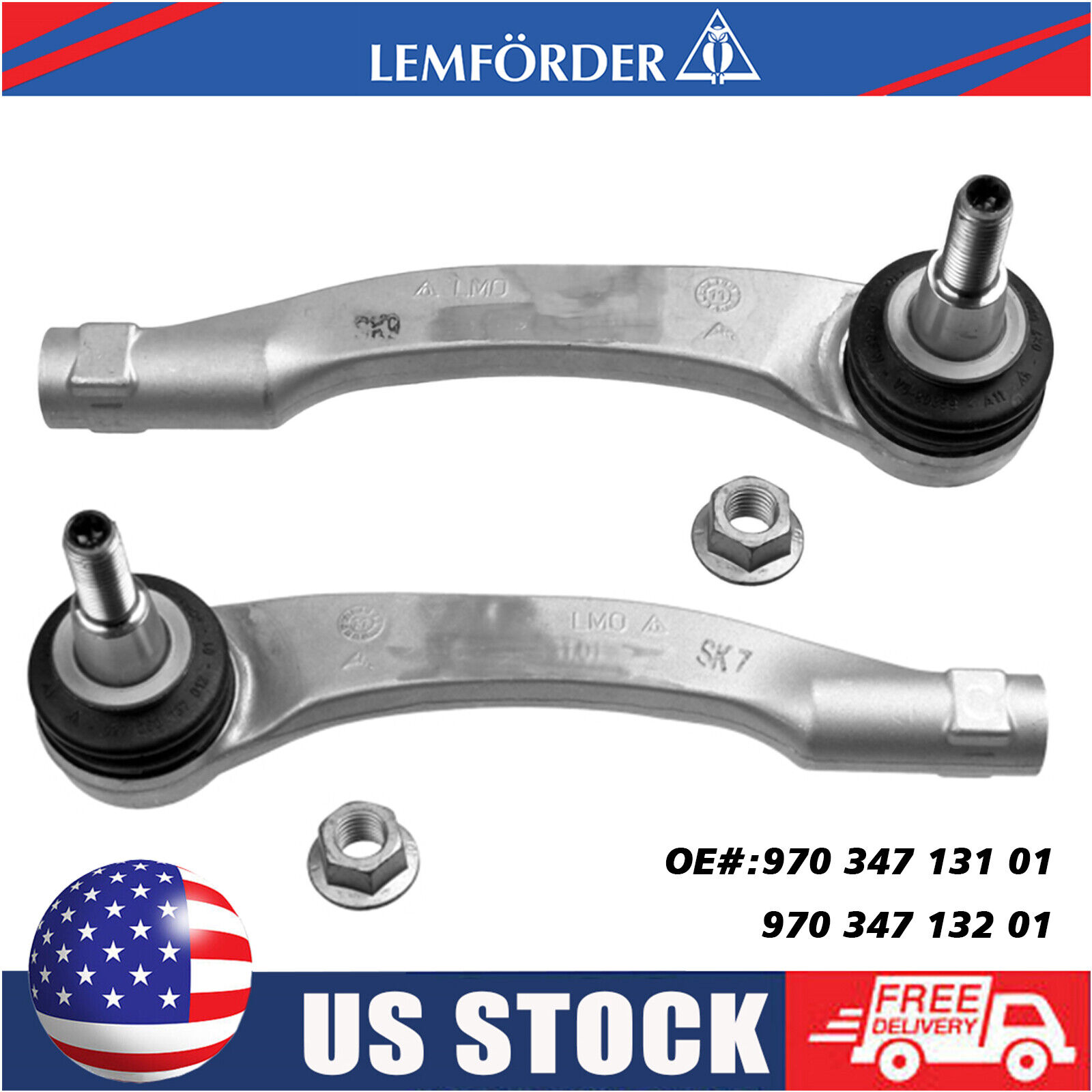 2x Front Outer Tie Rod End Links Lemforder OE For 2009-2016 Porsche Panamera 970