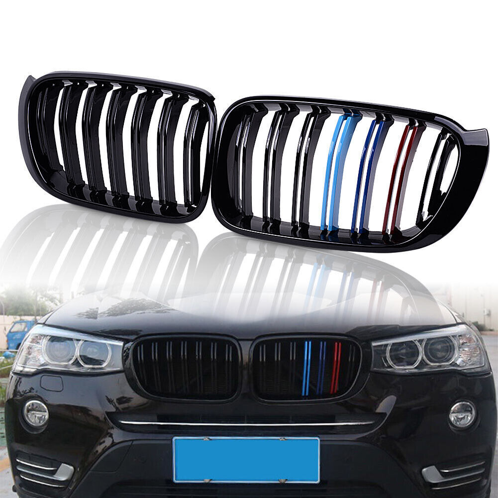 Gloss Black M Color Dual Slat Kidney Grille For BMW X3 X4 F25 F26 2014-2017