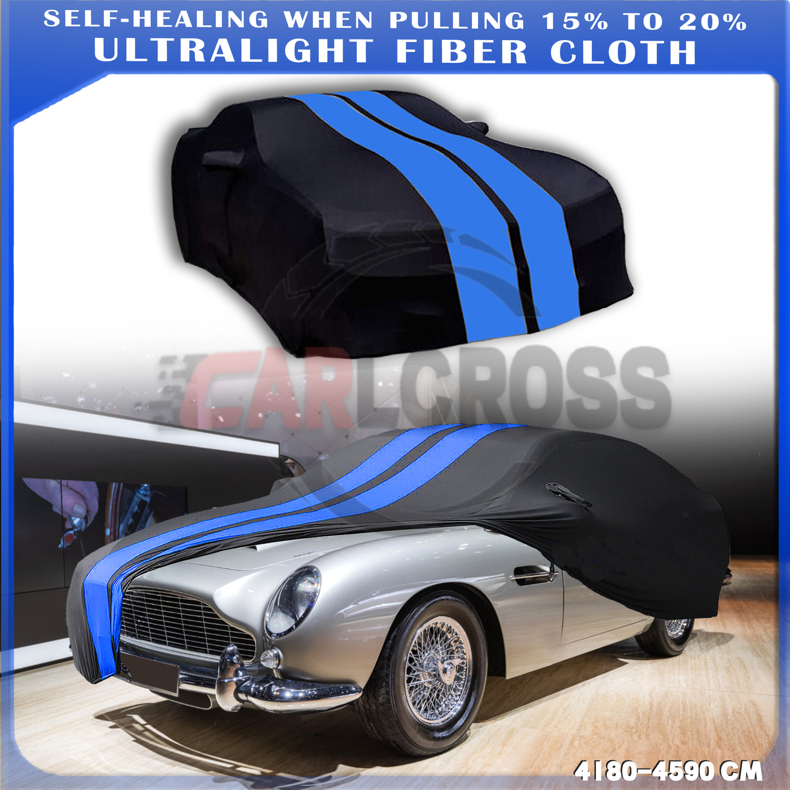 For Aston Martin DB5 Satin Stretch Indoor Car Cover Dustproof Black/BLUE