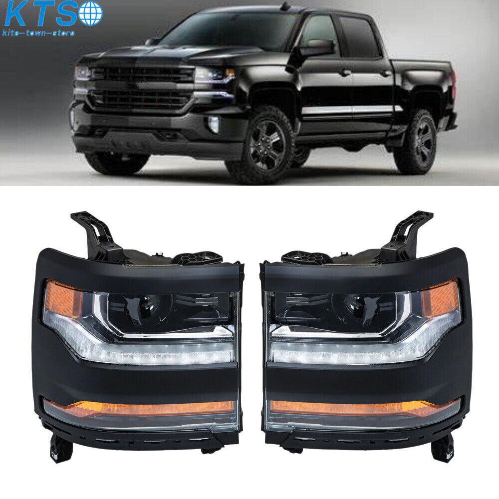 For 2016-2019 Chevy Silverado 1500 Projector HID/Xenon Headlight Pair W/ LED DRL