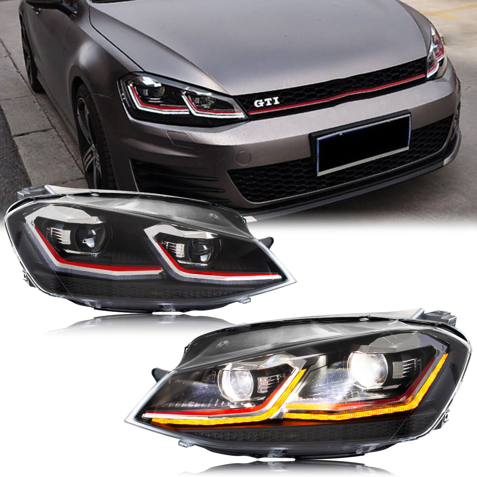 LED Headlights For Volkswagen VW Golf 7 VII MK7 2015-2017 Sequential Front Lamps