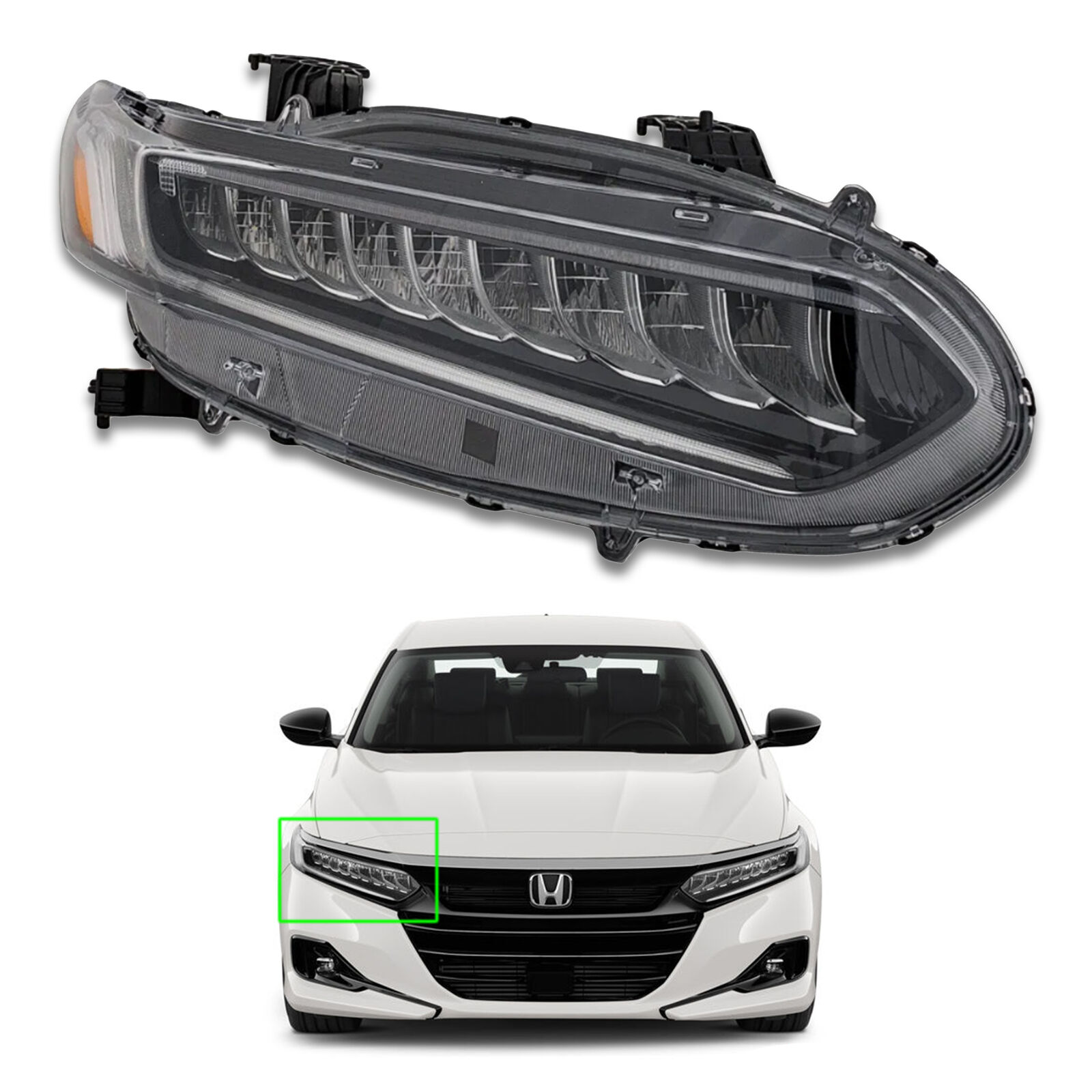 For 2018 2022 Honda Accord Full LED Headlight Chrome Assembly Right Passenger RH