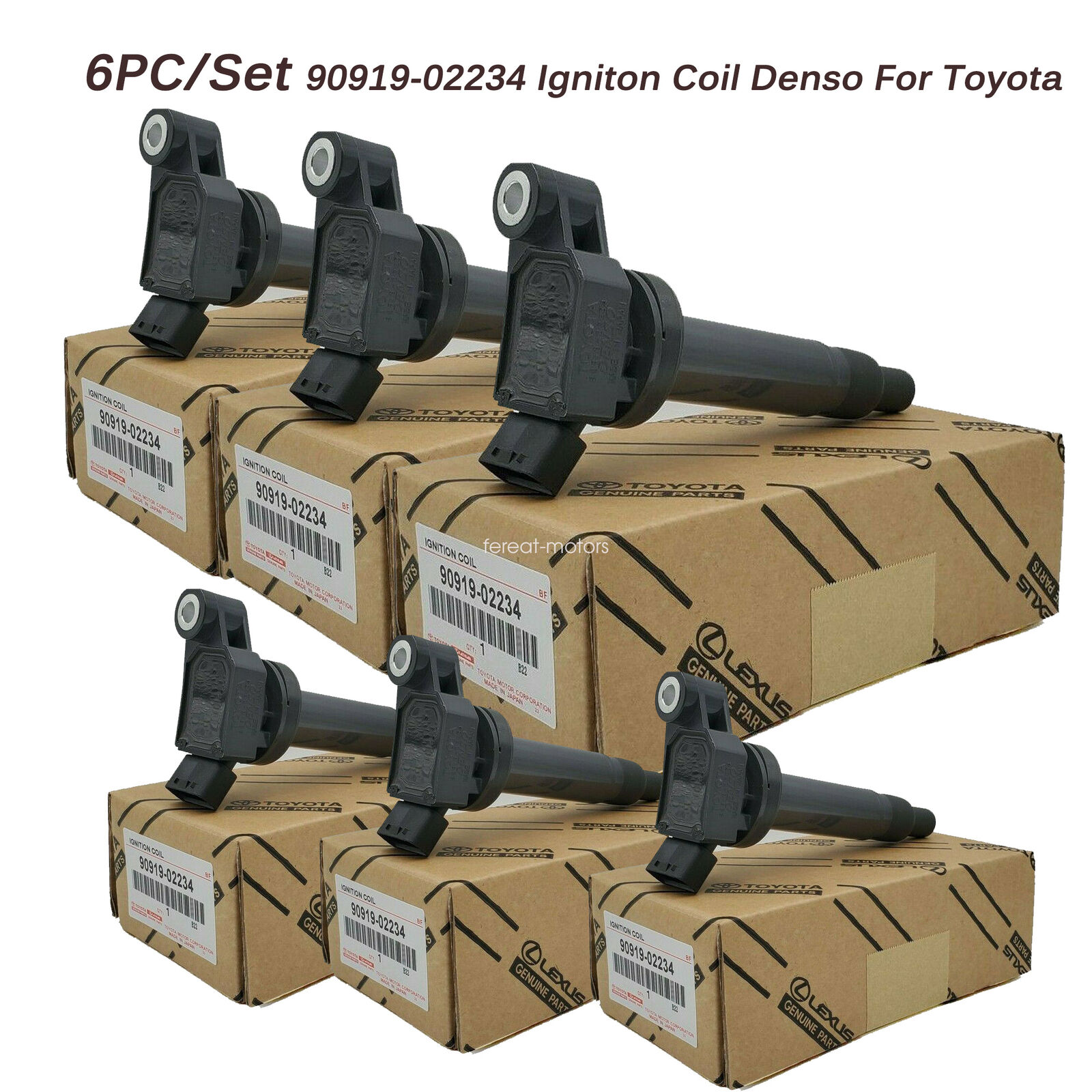 6PC/PACK Genuine Igintion Coils for Toyota Lexus 90919-02234 Denso 673-1301