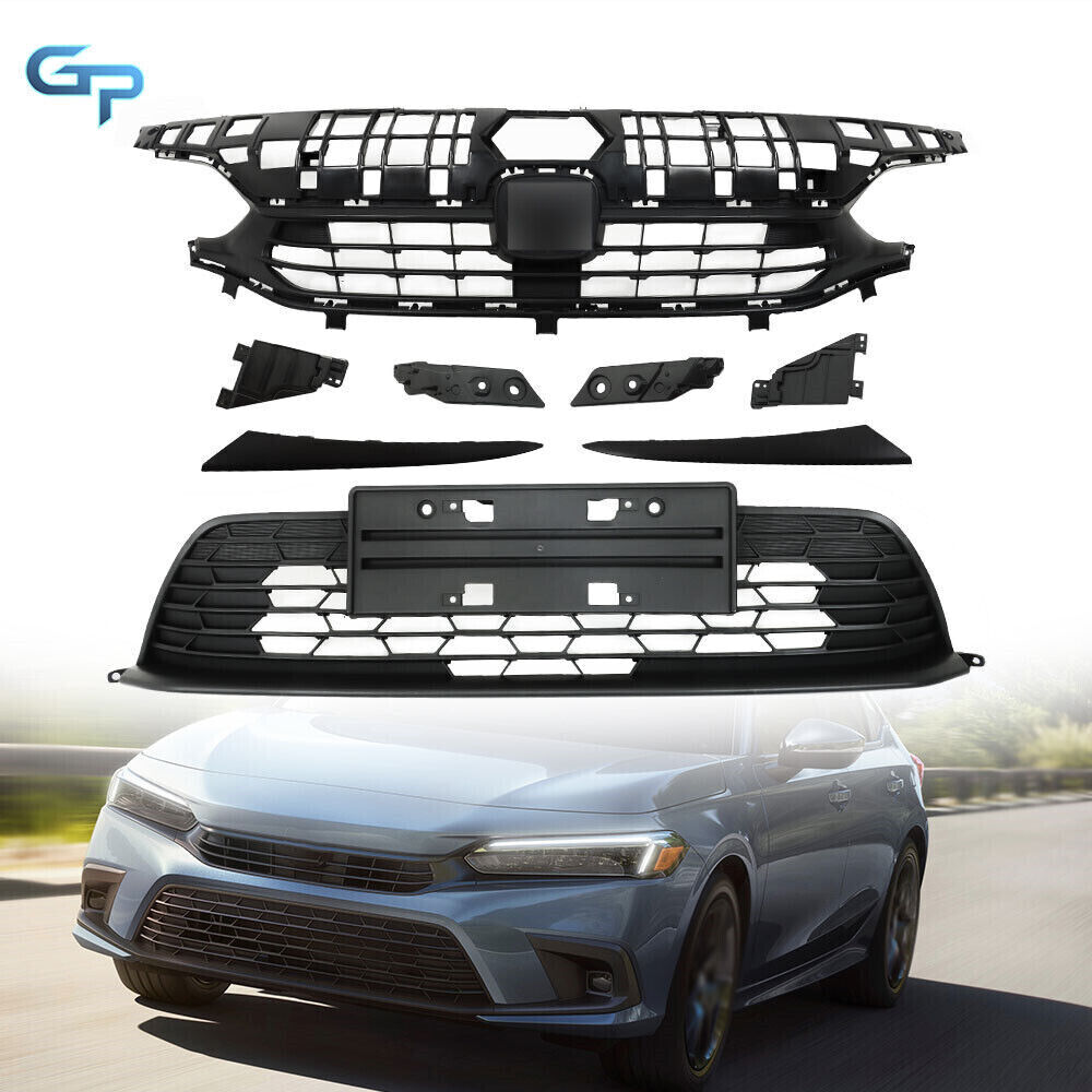 Front Bumper Grill Set with Headlight Eyelid Fit For 2022-2023 Honda Civic