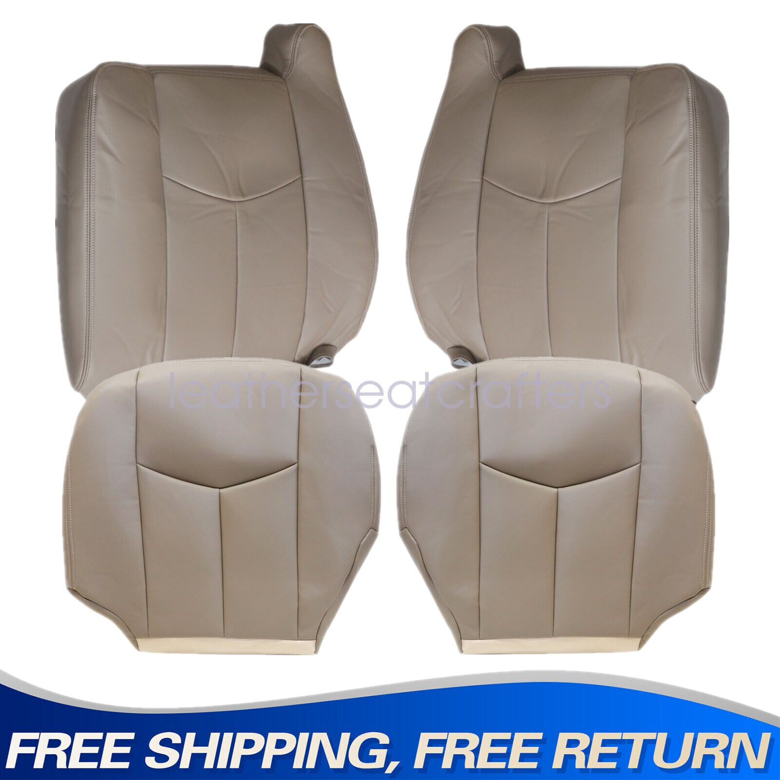 Front Both Side Leather Seat Cover Tan For 2003-2006 Chevy Silverado No Armrest