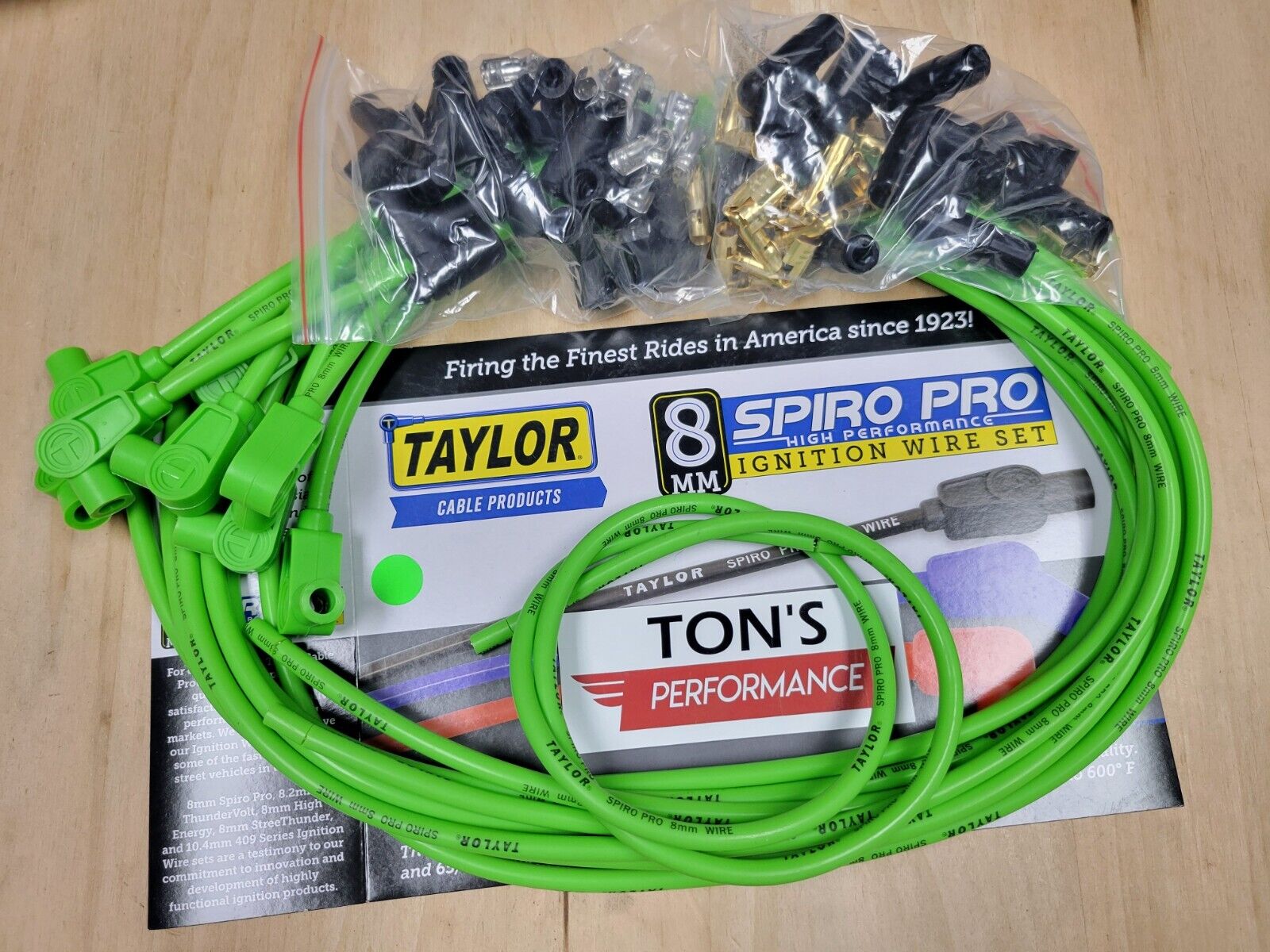 Taylor Cable 78551 8mm Spiro Pro Universal Spark Plug Wire Set Lime 90 Degree