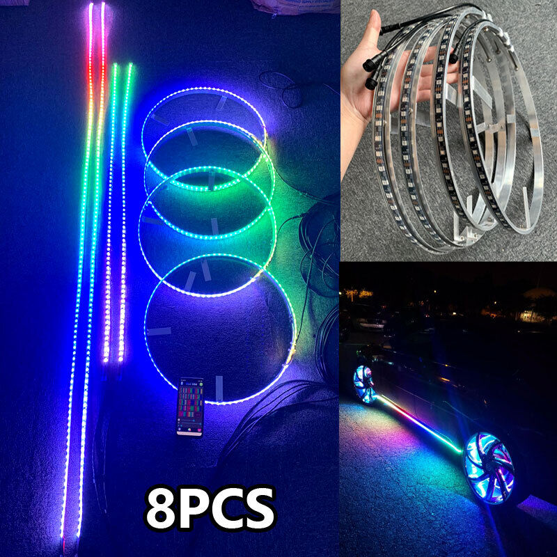 4pcs 15.5\'\' LED Wheel Lights + 2pcs 4ft + 2pcs 6.5ft LED Strips Underglow Lights