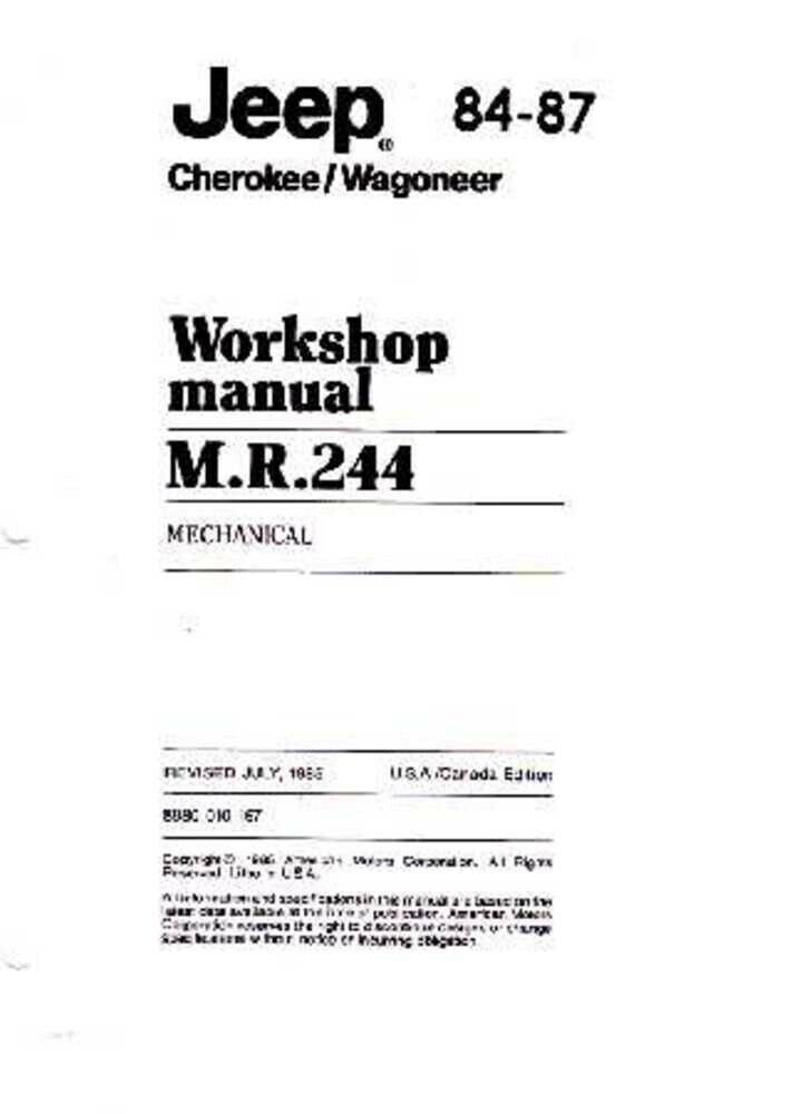 1984 1985 1986 1987 Jeep Cherokee Wagoneer Shop Service Repair Manual Book Guide