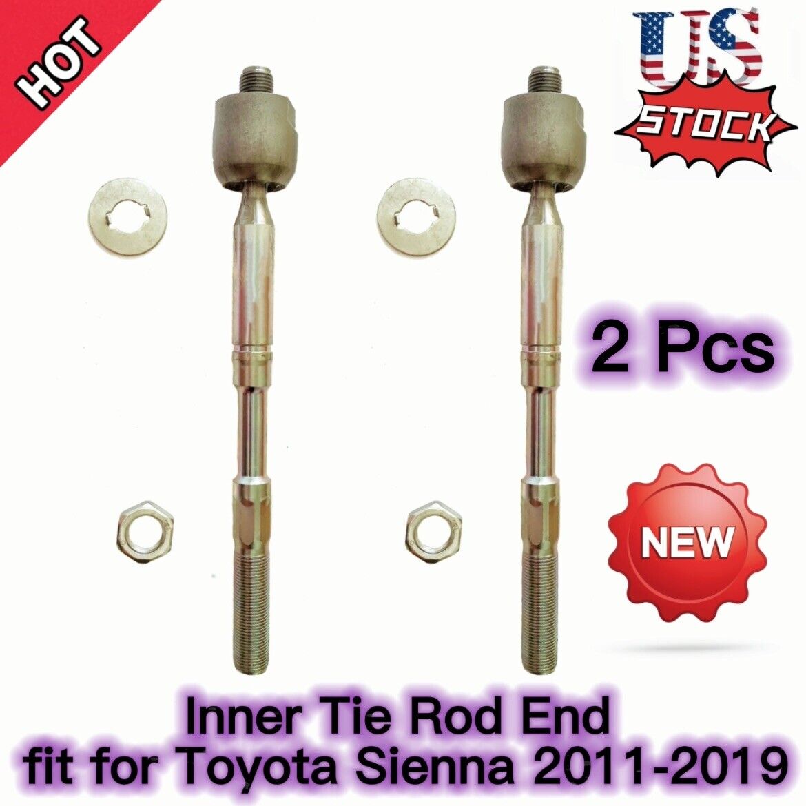 2 Pcs Inner Tie Rod End for Toyota Sienna 2011-2019 Left / Right Side