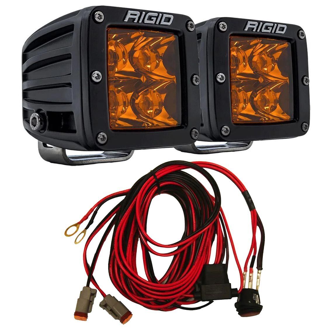Rigid Industries® D-Series Spot Amber Pro Lens LED Light Pods Pair, Wire Harness