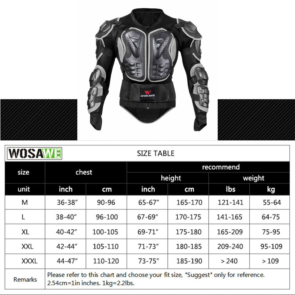 WOSAWE Motorbike Racing Full Body Armor Jacket Guards Motorcycle Protective Gear