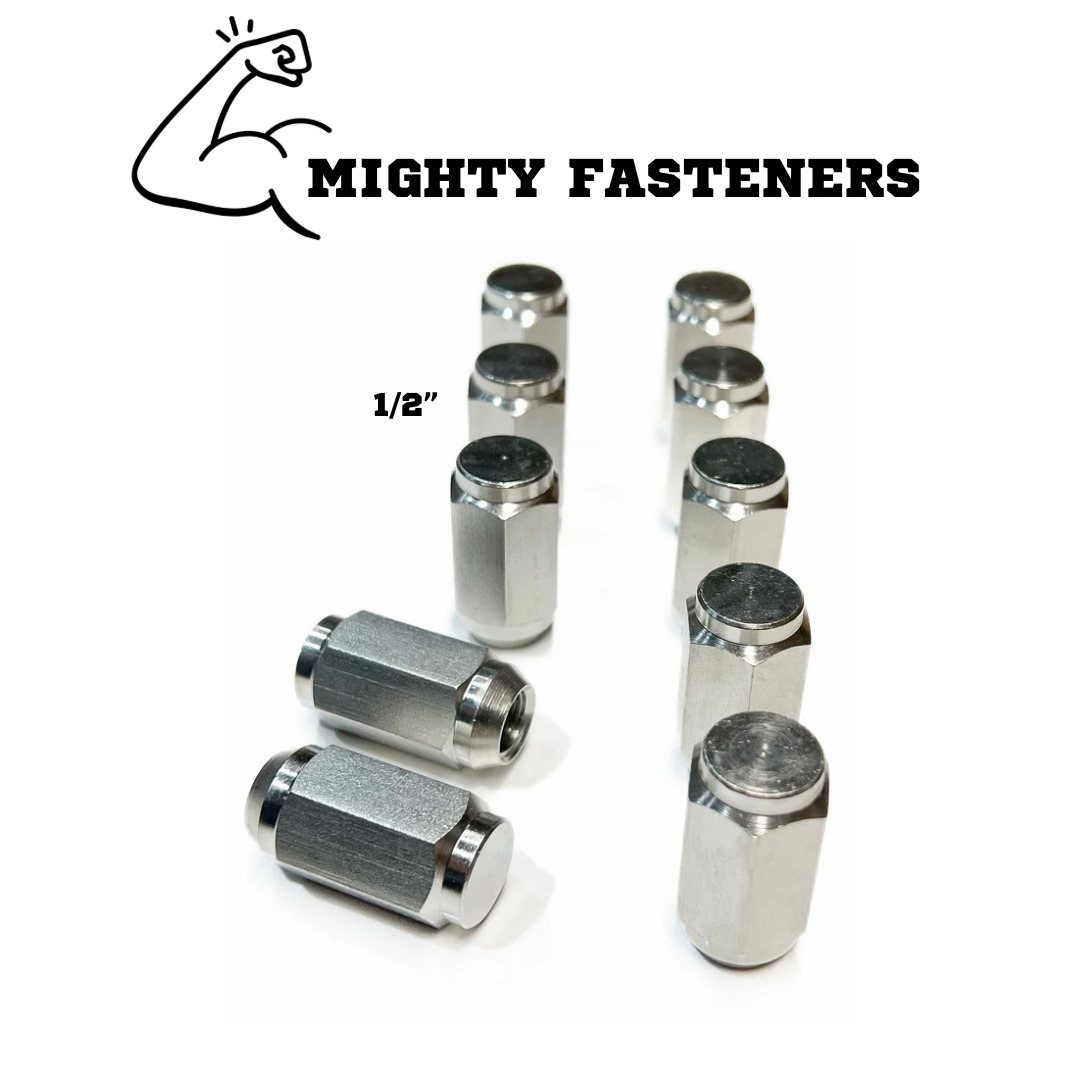 Solid 304 Stainless Steel Electropolished Acorn Lug Nuts 1/2 - 20