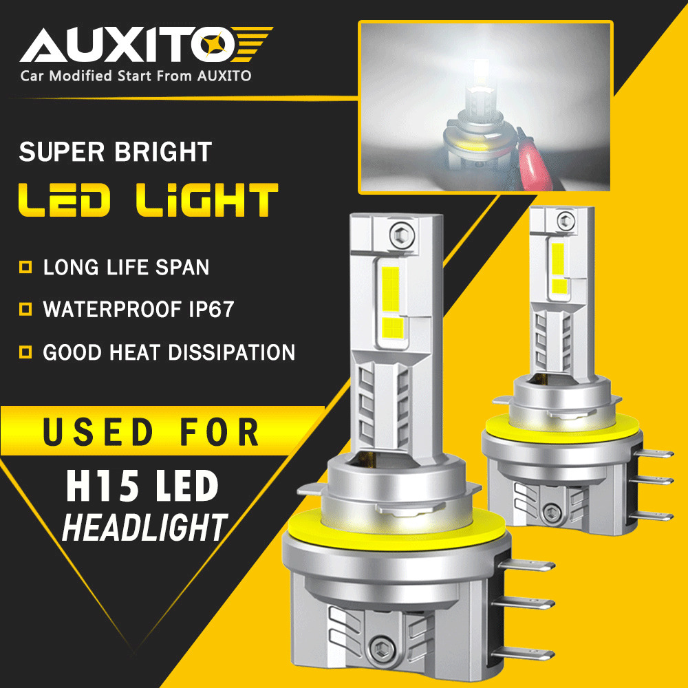 AUXITO H15 LED Headlight Bulbs High Low Beam DRL 6500K Brighter White Lamp 2x EA