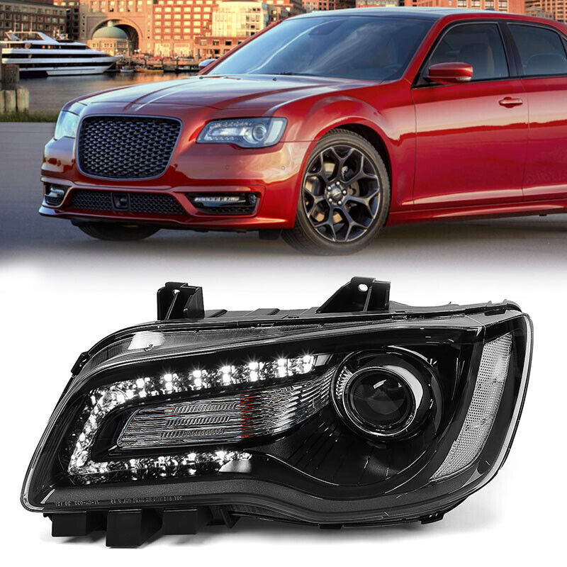 For 2015-2023 Chrysler 300 Black Halogen LED DRL Headlight Lamp Left Driver