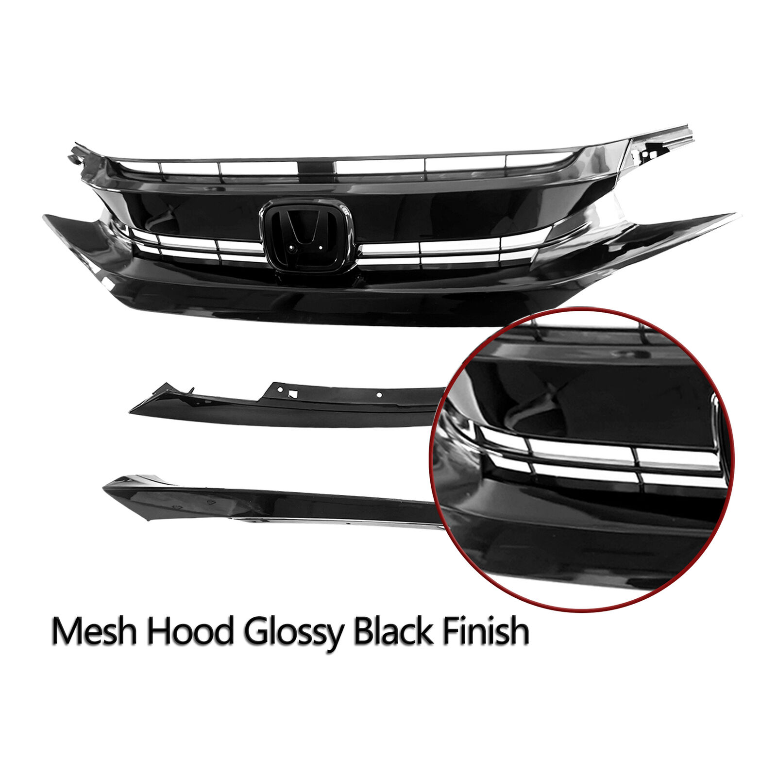 For 2016-20 Civic 1.5L 2.0L Glossy Black Front Upper Hood Mesh Grille