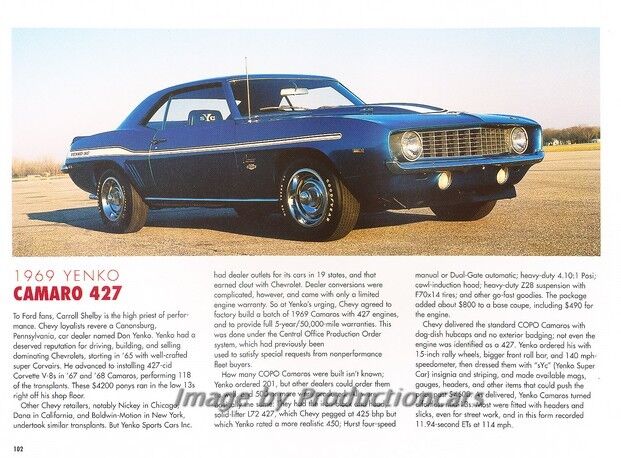 1969 Chevrolet Yenko Camaro 427 - Original Car Print Article J263