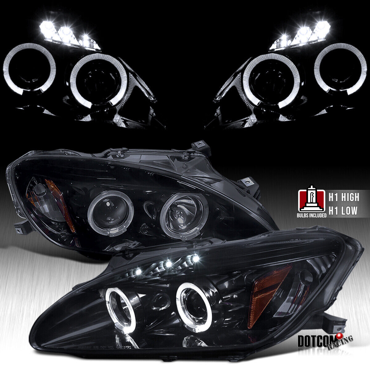 Fit 2000-2003 Honda S2000 AP1 LED Halo Black Smoke Projector Headlights Lamps