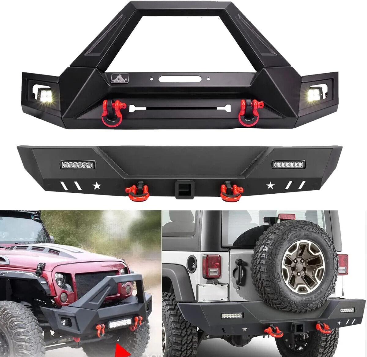 Front/Rear Bumper for 2018-2024 Jeep Wrangler JL JLU w/ LED Lights & D-Rings US