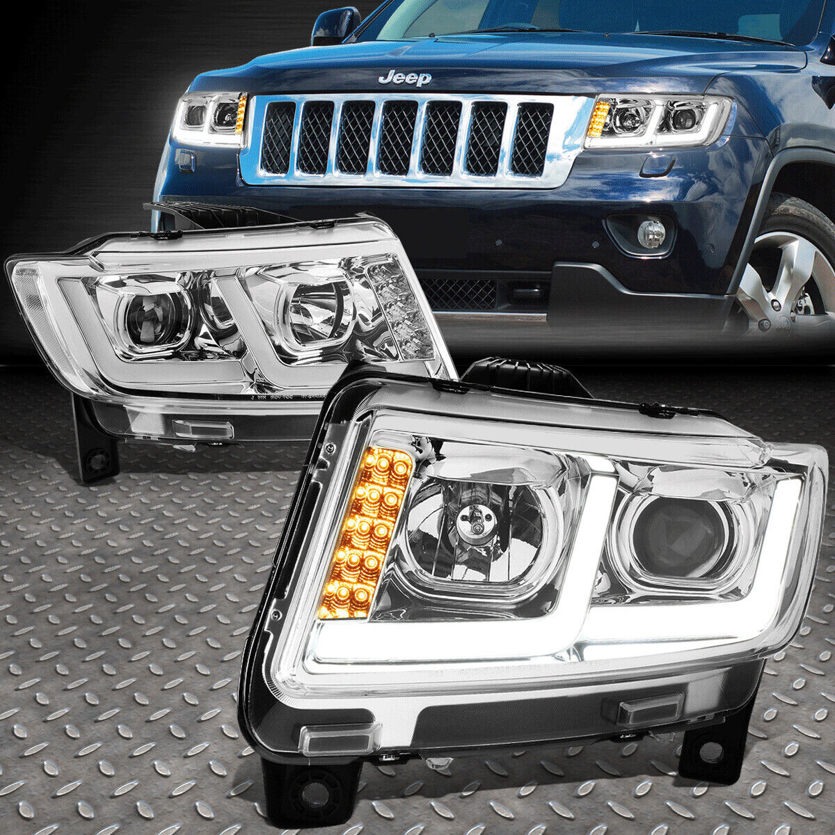 [LED DRL+SIGNAL]FOR 11-13 JEEP GRAND CHEROKEE PROJECTOR HEADLIGHT CHROME/CLEAR