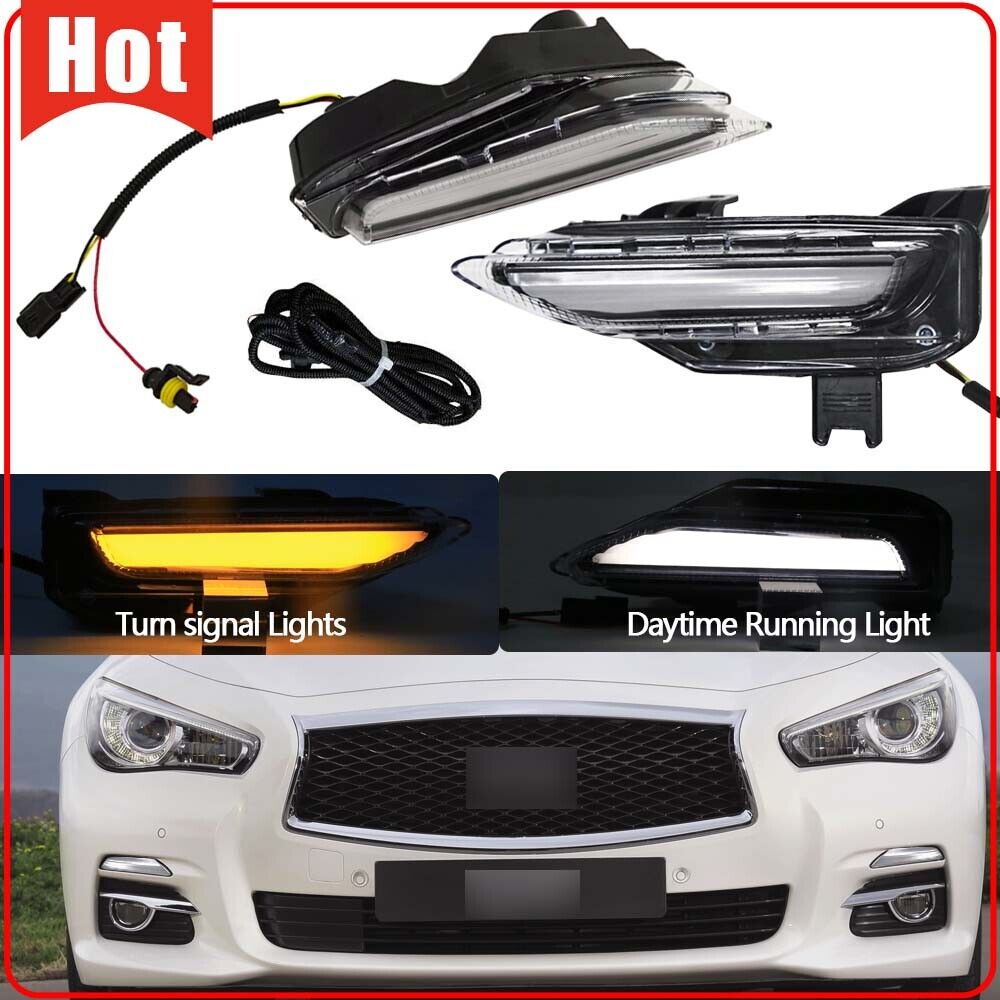 Fit 2014-2019 Infiniti Q50 DRL Front LED Double Color Fog Light Turn Signal Lamp