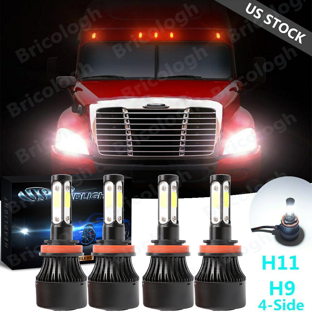 4Side LED Headlight Bulb Hi-L Beam 6000K For Freightliner Cascadia Truck 2004-17