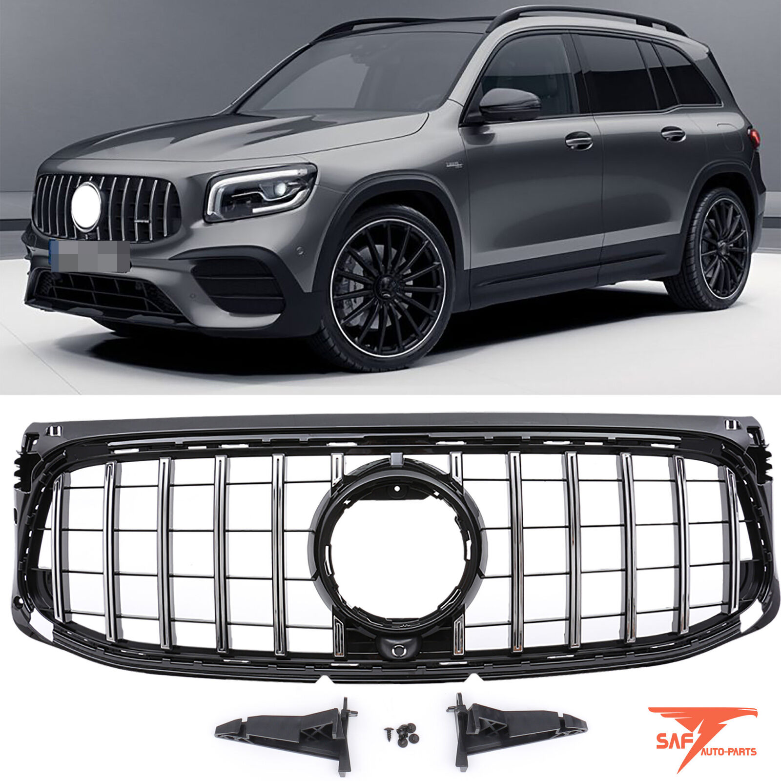 Gloss Black GT Style Grille for 20-22 Mercedes GLB X247 GLB250 AMG Sport
