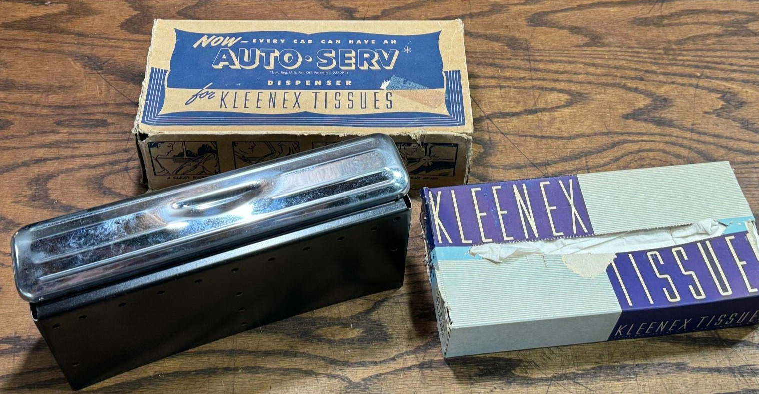 Vintage NOS 1930's Kleenex Auto Serv Under Dash Tissue Dispenser Accessory Rare