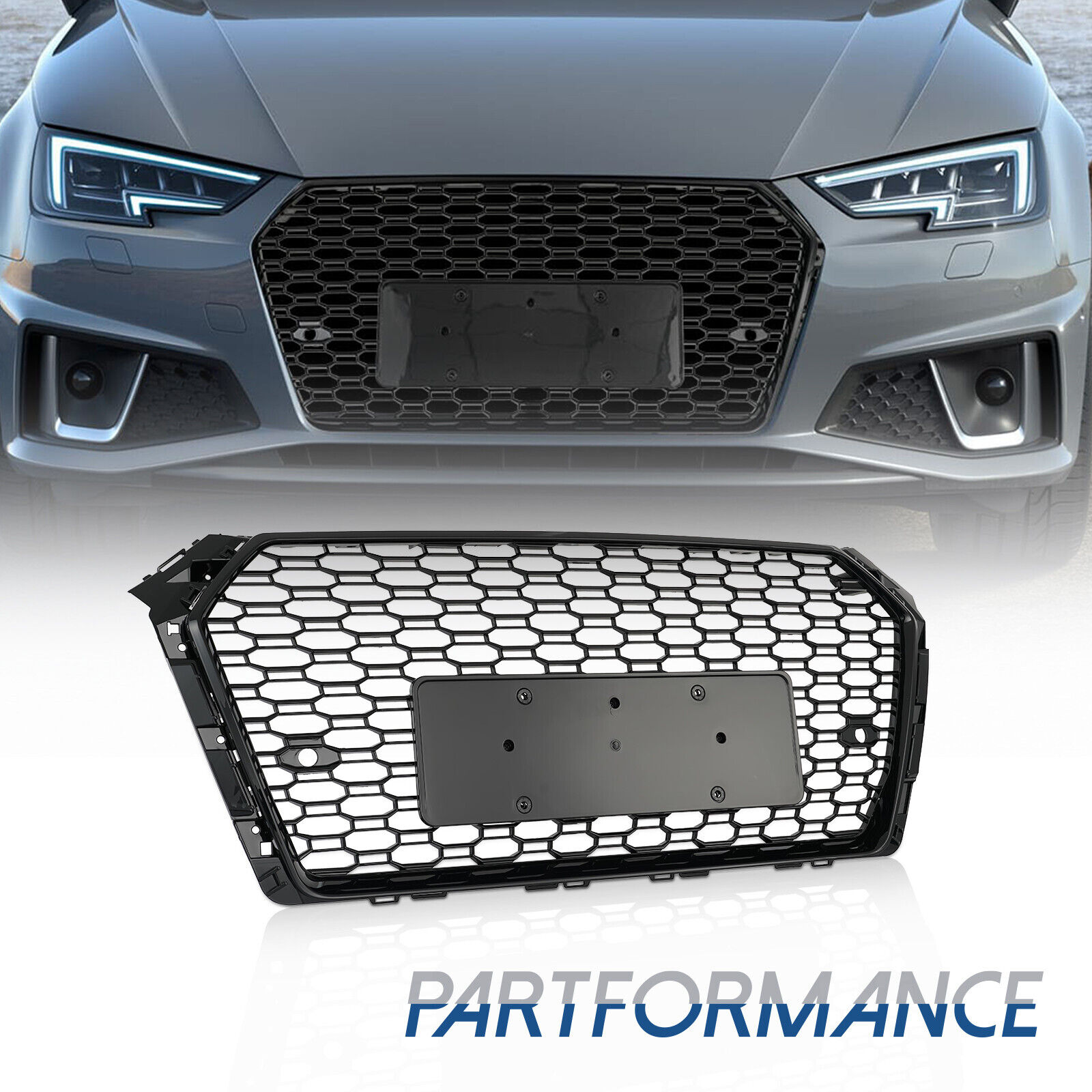Gloss Black RS4 Style Fits 2017-2019 Audi A4 S4 S-line Front Bumper Grille Grill