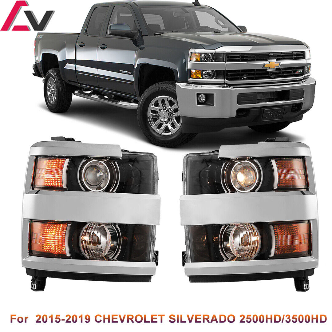 Projector Headlights For 2015-19 Chevy Silverado 2500HD/3500HD Chrome Front Lamp