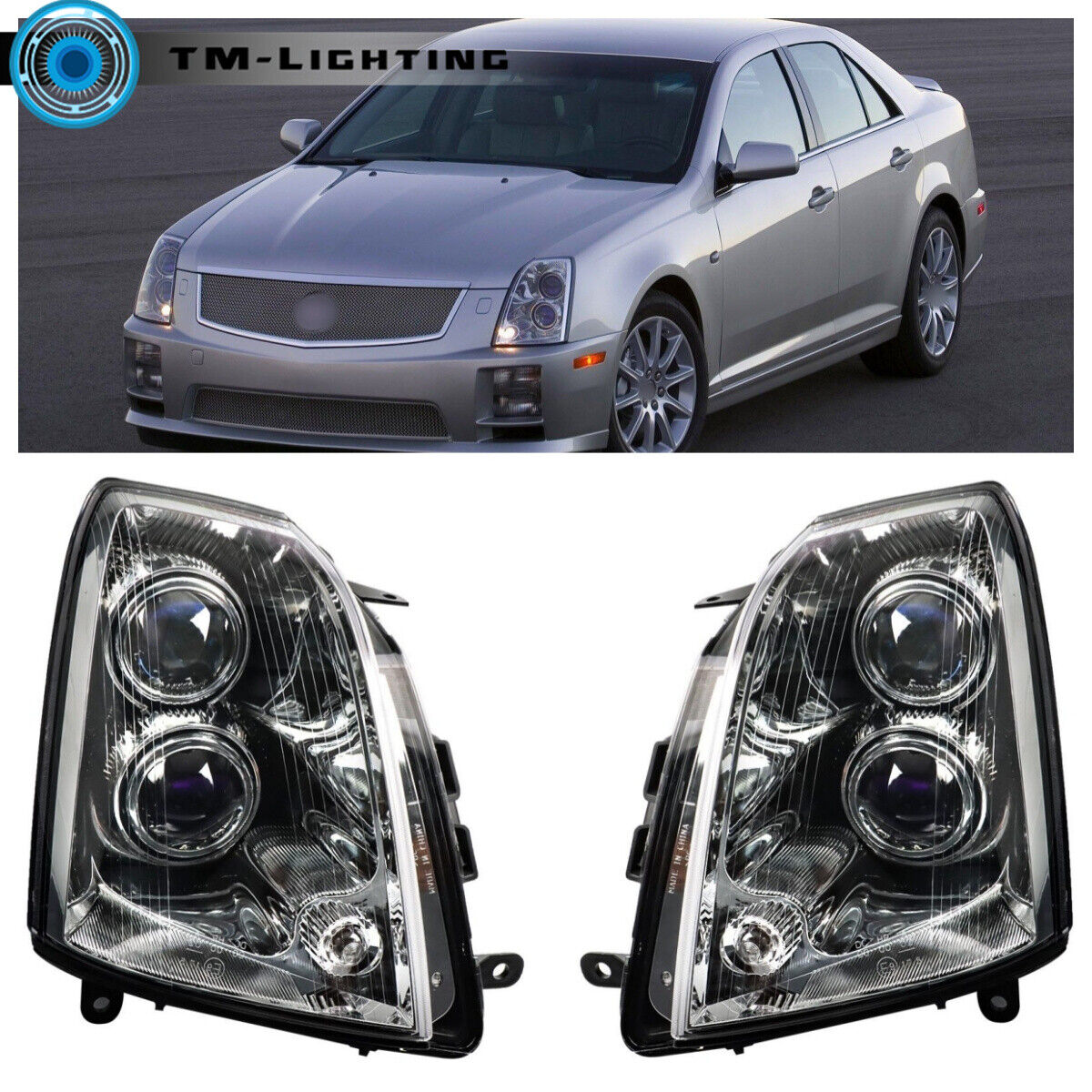 Headlights Left&Right For 2005 2006 2007 2008 2009 10 11 Cadillac STS  Halogen